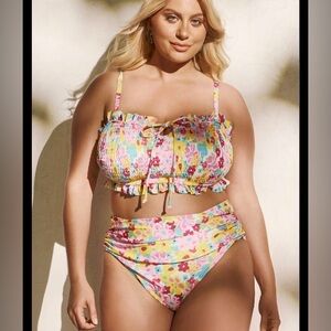 Plus Size Two Piece Bandeau Bikini Swimsuit Women's Size 3XL Floral High Waisted